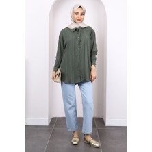 Haki Kol Detaylı Gömlek