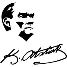 Atatürk Silüeti ve Imzası Sticker Oto Motor Laptop Duvar Folyo Sticker 15X15 cm