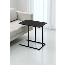 Dekoratif Siyah Metal Yan Sehpa Ahşap Raflı Koltuk Yanı Servis Sehpası Çok Amaçlı Zigon C Sehpa