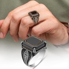 Kare Siyah Onix Taşlı 925 Gümüş Yüzük Erkek