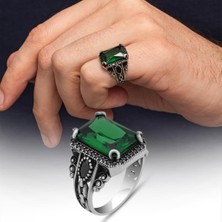 Yeşil Taşlı 925 Gümüş Serçe Parmak Erkek Yüzük