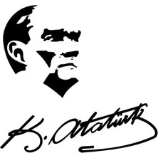 Atatürk Silüeti ve Imzası Sticker Oto Motor Laptop Duvar Folyo Sticker 40X40 cm