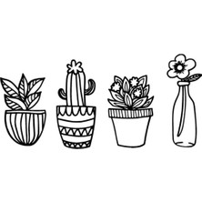 Saksı Çiçek Seti Sticker Duvar Dekor Sticker 40 x 20 cm