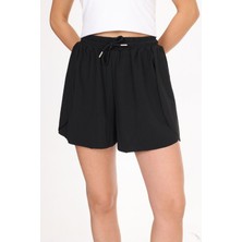 Siyah Bol Kesim Birleşik Taytlı Spor Şort Gündelik / Spor / Havuz / Deniz