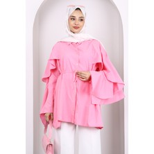 Pembe Beli Ipli Volanlı Tunik