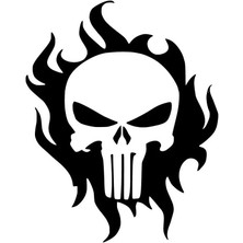 Punisher Alevler Sticker (Oto-Motor-Laptop-Duvar-Dekor) 20 x 24 cm