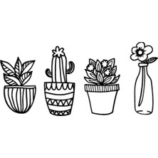 Saksı Çiçek Seti Sticker Oto Motor Laptop Duvar Folyo Sticker 30X15 cm