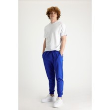Erkek Saks Mavi Paçası Manşetli Slim Fit Sweatpant / Eşofman Altı