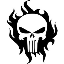 Punisher Alevler Sticker (Oto-Motor-Laptop-Duvar-Dekor) 20 x 24 cm