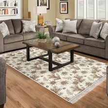 Alanur Home Kaymaz Dijital Mutfak & Salon Halı Star Pamuk Saçaklı Vintage AL5009 Bej