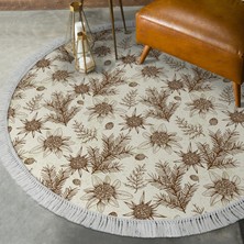 Alanur Home Kaymaz Dijital Mutfak & Salon Halı Star Pamuk Saçaklı Yuvarlak Vintage AL5009 Bej