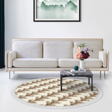 Alanur Home Kaymaz Dijital Mutfak & Salon Halı Star Pamuk Saçaklı Yuvarlak Vintage AL5010 Bej