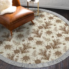 Alanur Home Kaymaz Dijital Mutfak & Salon Halı Yıldız Deri Saçaklı Yuvarlak Vintage AL5009 Bej