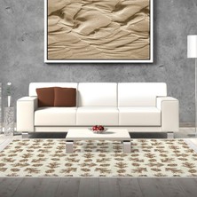 Alanur Home Kaymaz Dijital Mutfak & Salon Halı Star Pamuk Saçaklı Vintage AL5013 Bej