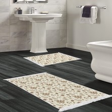 Dekoreko Kaymaz Taban Djt Klozet Takımı Luna Pamuk Saçaklı Vintage AL5012 Bej