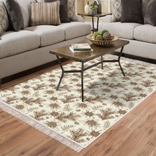 Alanur Home Kaymaz Dijital Mutfak & Salon Halı Trend Saçaklı Vintage AL5009 Bej