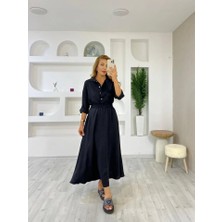 Ahes Shopping Kadın Keten Kumaş Gömlek ve Etek Ikili Takim