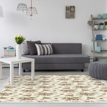 Dekoreko Kaymaz Dijital Mutfak & Salon Halı Luna Pamuk Saçaklı Vintage AL5008 Bej