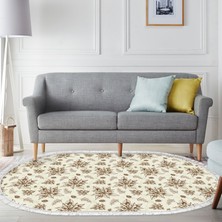 Dekoreko Kaymaz Dijital Mutfak & Salon Halı Toprak Saçaklı Oval Vintage AL5008 Bej