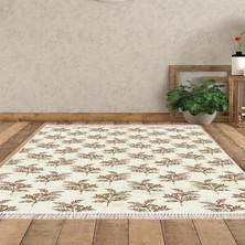 Dekoreko Kaymaz Dijital Mutfak & Salon Halı Toprak Saçaklı Vintage AL5011 Bej