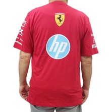 Erkek Yuvarlak Yakalı Ferrari Yazılı Baskılı Kısa Kollu Kırmızı Tişört Ety-Frhp