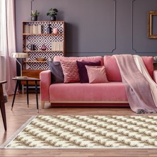 Dekoreko Kaymaz Dijital Mutfak & Salon Halı Luna Pamuk Saçaklı Vintage AL5010 Bej