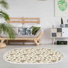 Dekoreko Kaymaz Dijital Mutfak & Salon Halı Saray Deri Saçaklı Oval Vintage AL5012 Bej