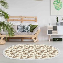 Dekoreko Kaymaz Dijital Mutfak & Salon Halı Luna Pamuk Saçaklı Oval Vintage AL5007 Bej