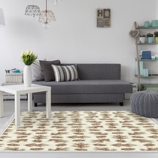 Dekoreko Kaymaz Dijital Mutfak & Salon Halı Toprak Saçaklı Vintage AL5013 Bej