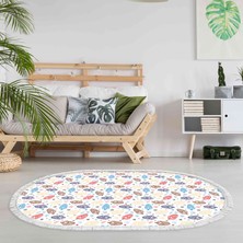 Dekoreko Kaymaz Dijital Mutfak & Salon Halı Luna Pamuk Saçaklı Oval Çocuk AL5006 Beyaz