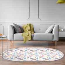 Alanur Home Kaymaz Dijital Mutfak & Salon Halı Yıldız Deri Saçaklı Oval Çocuk AL5006 Beyaz