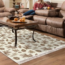 Alanur Home Kaymaz Dijital Mutfak & Salon Halı Trend Saçaklı Vintage AL5007 Bej