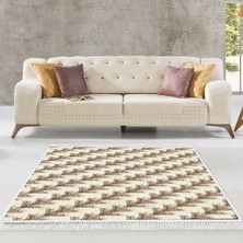 Alanur Home Kaymaz Dijital Mutfak & Salon Halı Trend Saçaklı Vintage AL5010 Bej
