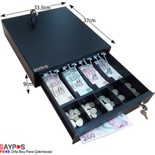 Saypos 4 Banknot Gözlü Yazarkasa Pos Bağlantılı ve Anahtardan Açılır Para Çekmecesi 33,5x37x9cm