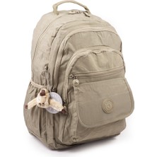 571 Krinkıl/klinkır Su Geçirmez Hafif Çok Gözlü Spor, Seyahat, Okul, Laptop Sırt Çantası Bej 9-2A