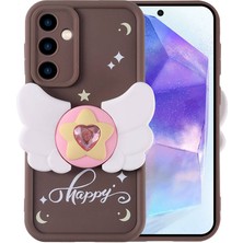 Galaxy A35 Kılıf Kamera Korumalı Figür Tasarımlı Tknc Kapya Kapak-Koyu Kahve