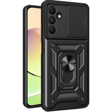 Galaxy A15 Kılıf Magnetik Standlı Kamera Korumalı Tknc Sürgülü Vega Kapak-Siyah