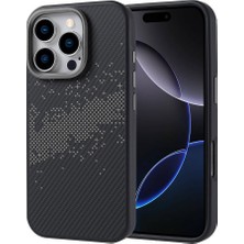 iPhone 16 Pro Kılıf Magsafe Şarj Özellikli Karbon Fiber Tasarımlı Tknc Vave Kapak-Gri-Gri