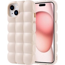 Apple iPhone 15 Kılıf Parlak Esnek Silikon Tknc Dom Dom Kapak-Beyaz