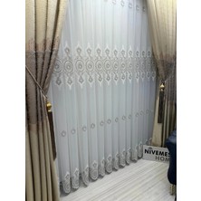 Nivemes Home Nivemeshome Osmanlı Motifli Beyaz 1/3 Sık Pileli Tül Perde 100x270 cm Polyester Kumaş