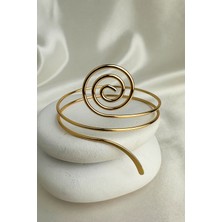 Altın Rengi Metal Kıvrım Geometrik Desen Ayarlanabilir Kol Aksesuarı(Çapı:9cm)