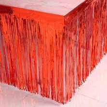 Ofis Turka Metalik Kırmızı Püsküllü Masa Eteği 70*300 cm