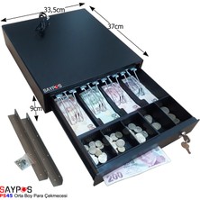 Saypos 4 Banknotlu Masa Altı Montaj Askılı Pos Kablolu Anahtardan Açılır Para Çekmecesi 33,5x37x9cm