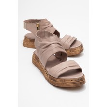 Lunas Taş Hakiki Deri Yandan Fermuarlı Kadın Sandalet