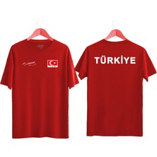 Unisex Türkiye Yazılı Atatürk Imzalı Türk Bayrağı Baskılı Tişört Ayyıldızlı T-Shirt (Normal Kalıp)