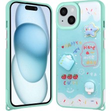 Apple iPhone 15 Kılıf Parlayan Sıvılı Simli Kabartma Figürlü Tknc Cevze Kapak-Yeşil