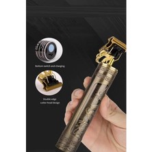 Siyah Metal Gövdeli Şarjlı T-Bıçak Saç ve Sakal Tıraş Makinesi Ejder Baskılı