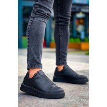 KB-007  Kuback Siyah Siyah Yüksek Taban Tek Bant Bağcıksız Günlük Erkek Ayakkabı