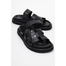 Loana Siyah Baskı Hakiki Deri Kadın Terlik