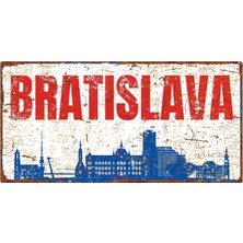Bratislava Şehir Silüeti Vintage Alüminyum Duvar Levhası– Uv Baskılı Dekoratif Metal Levha